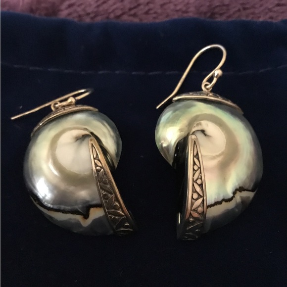 Artisan Crafted Samual B Sterling Silver Dangle Gemstone Shell Earrings - Picture 6 of 9